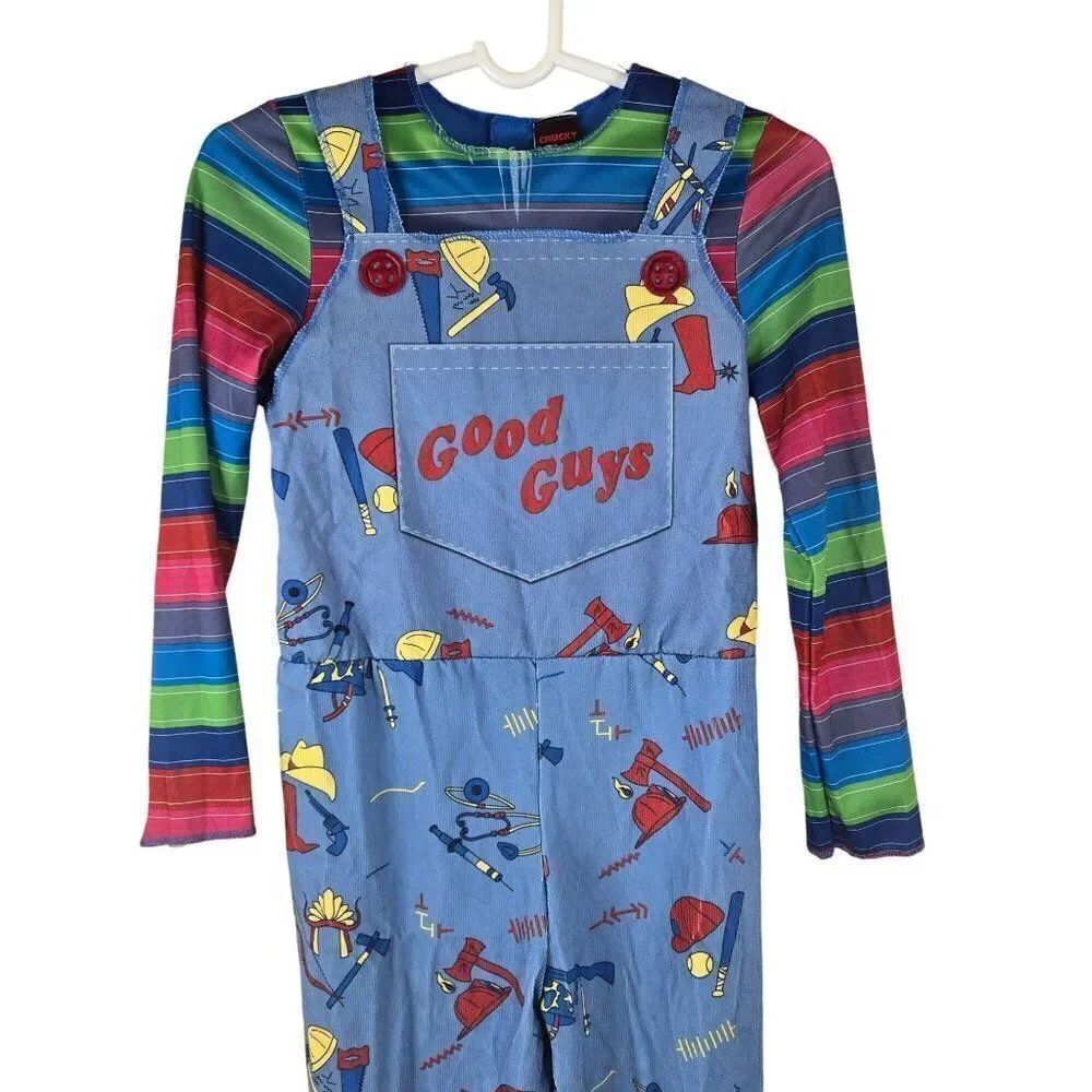 Good Guys Chucky Striped Long Sleeve Overalls Costume Youth L 10/12
